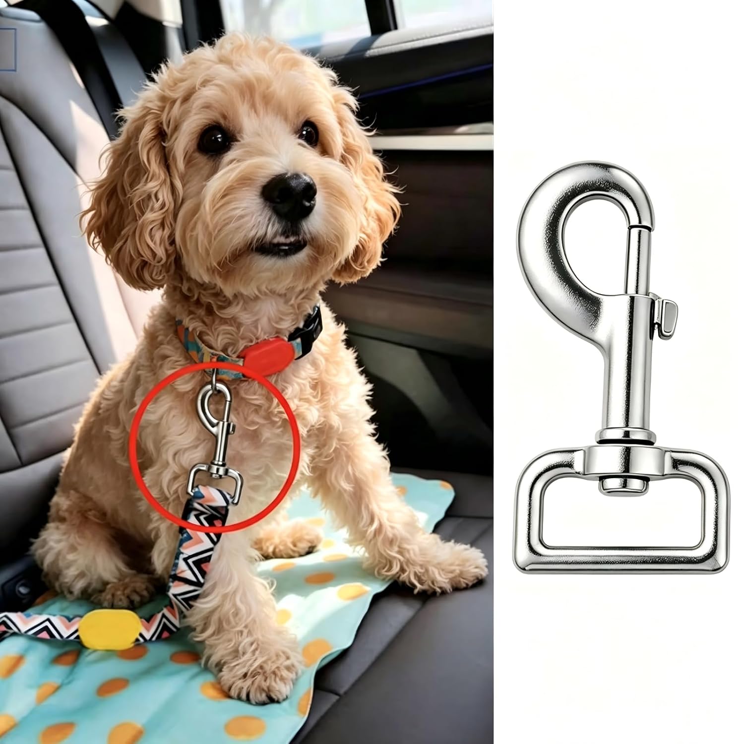 Heavy Duty Swivel Eye Bolt Snap Hooks - 3/4" Silver Trigger Clips for Dog Leash (4 Pack), Durable Leash Clasps & Snaps for Pet Training, Walking, and Outdoor Use