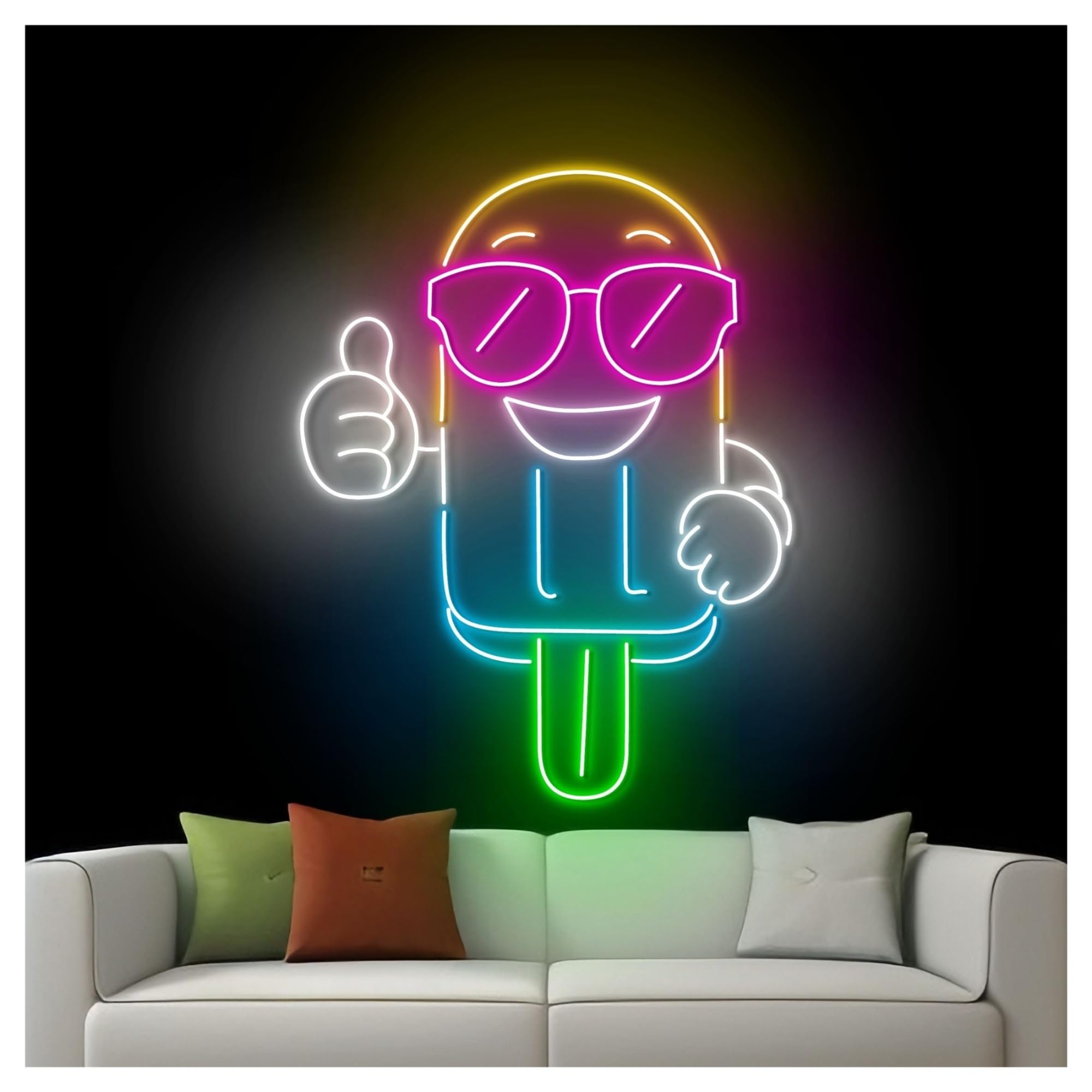 Luces de neón Letrero De Neón Paleta, Helado, Gafas Sol, Luz LED, Decoración Pared Para Escaparate,entrada Comercial, 53cm