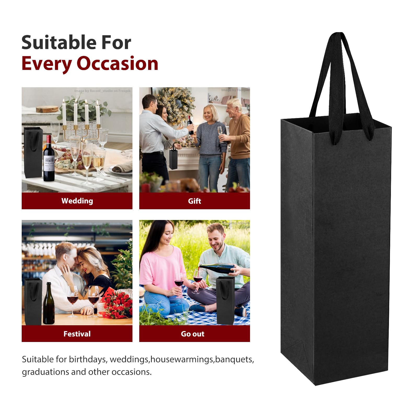 Fabaoday Pochette Cadeau Bouteille 20 PCS Sacs Cadeaux en Papier Kraft avec Poignées pour Vin