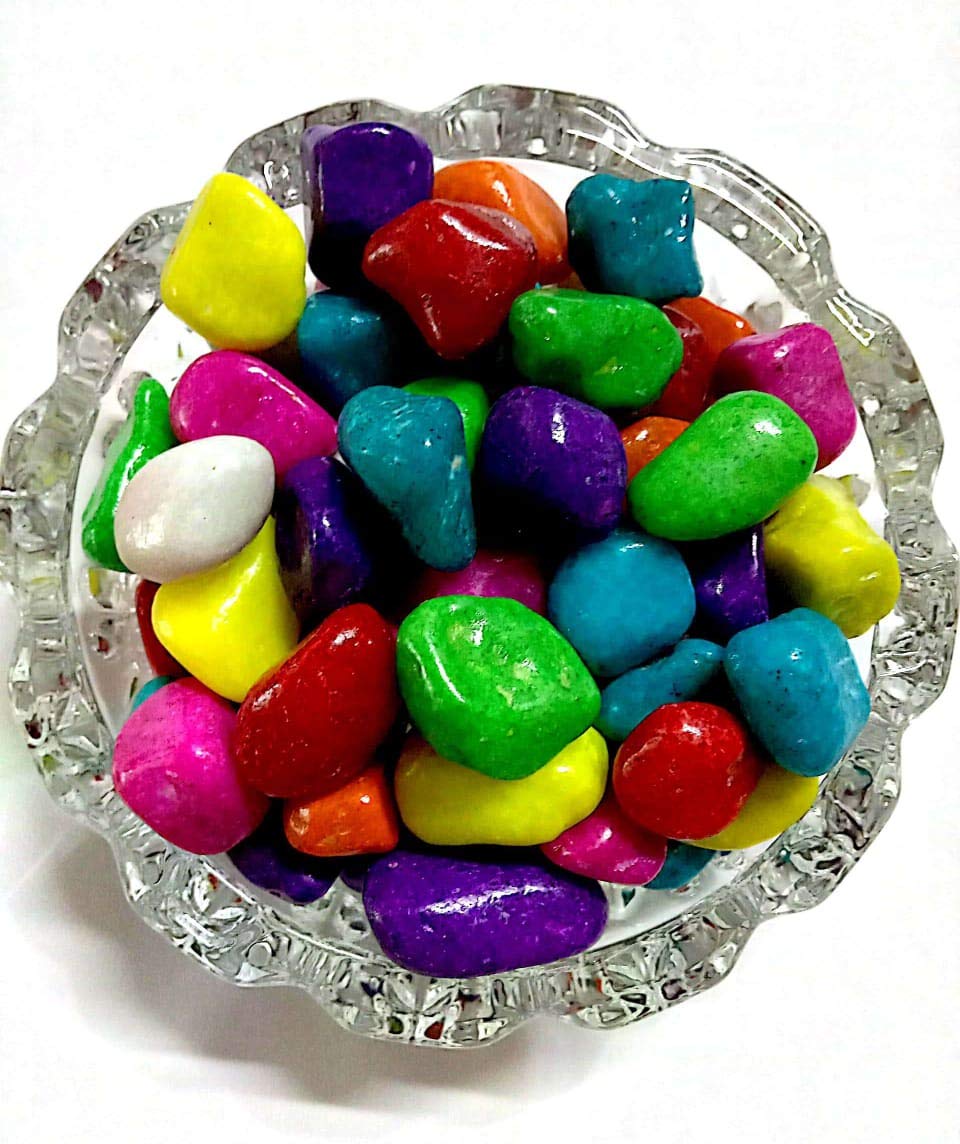 Shreenathji Nav Grah Quartz Pebbles Tumbled Stone (500 Gram) with Glass Dish Bowl Vastu Correction Feng-Shui Remedy