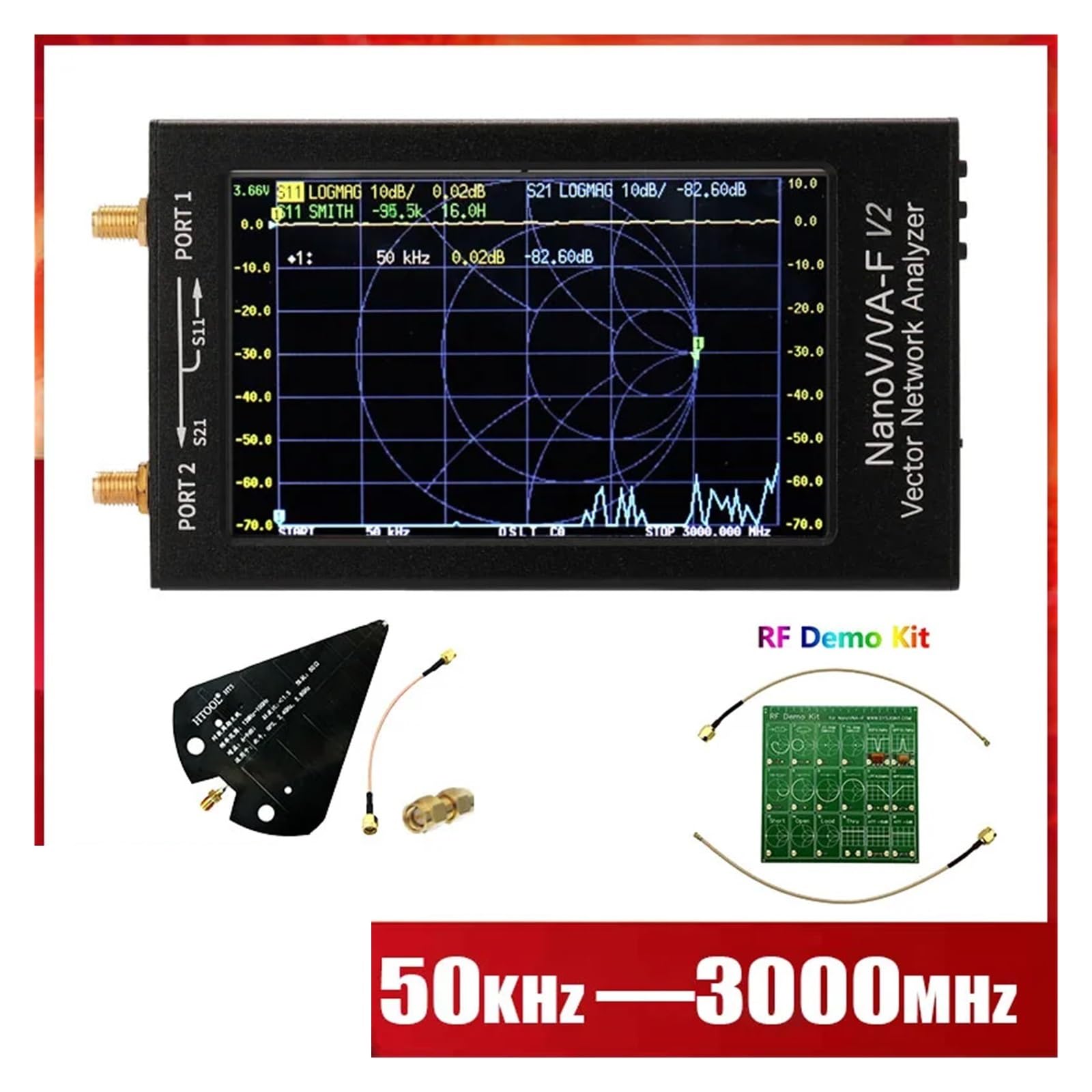 V2 Vector Network Analyzer 4.3-inch VNA Handheld Antenna RF Tester Vector Netwrok Analyze WIFI(NanoVNA F V2)