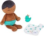 LullaBaby - Washable Bath Dolls for Real Water Play - 3-Pieces Set of Soft Plush Dolls - Pink Carrying Basket with Star Cutouts - Pretend Play - Tub Toy for Kids 2 Years +