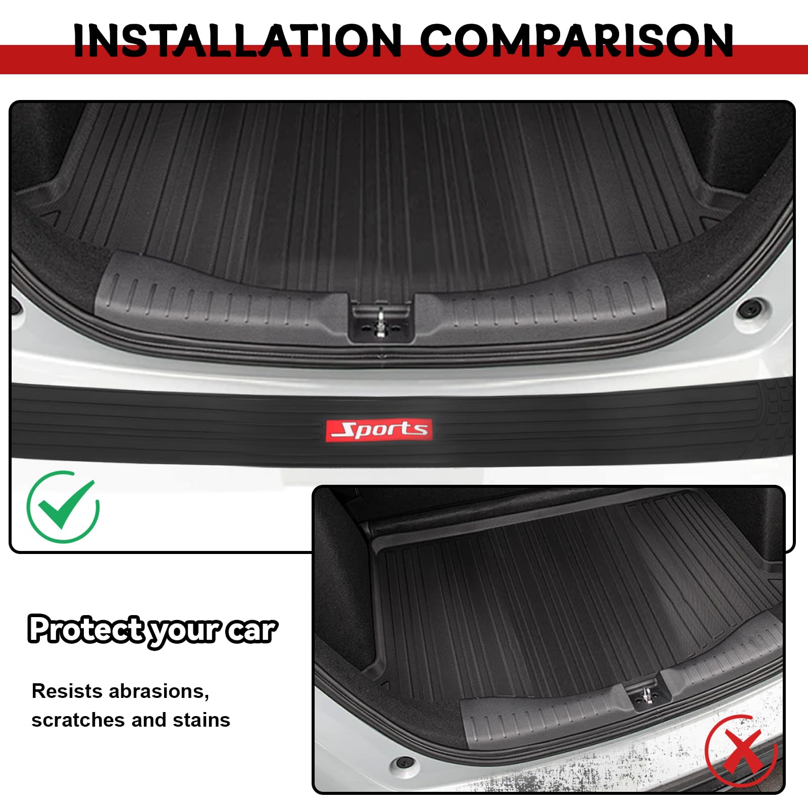 Protezione paraurti posteriore in gomma antigraffio 104 x 8,6 cm universale nero sport