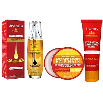 Arvazallia Hydrating Argan Oil Hair Mask, Protein Hair Mask, and Premium Argan Oil Hair Treatment Bundle - The Ultimate Hydration and Hair Repair Products for Damaged Hair or Dry Hair