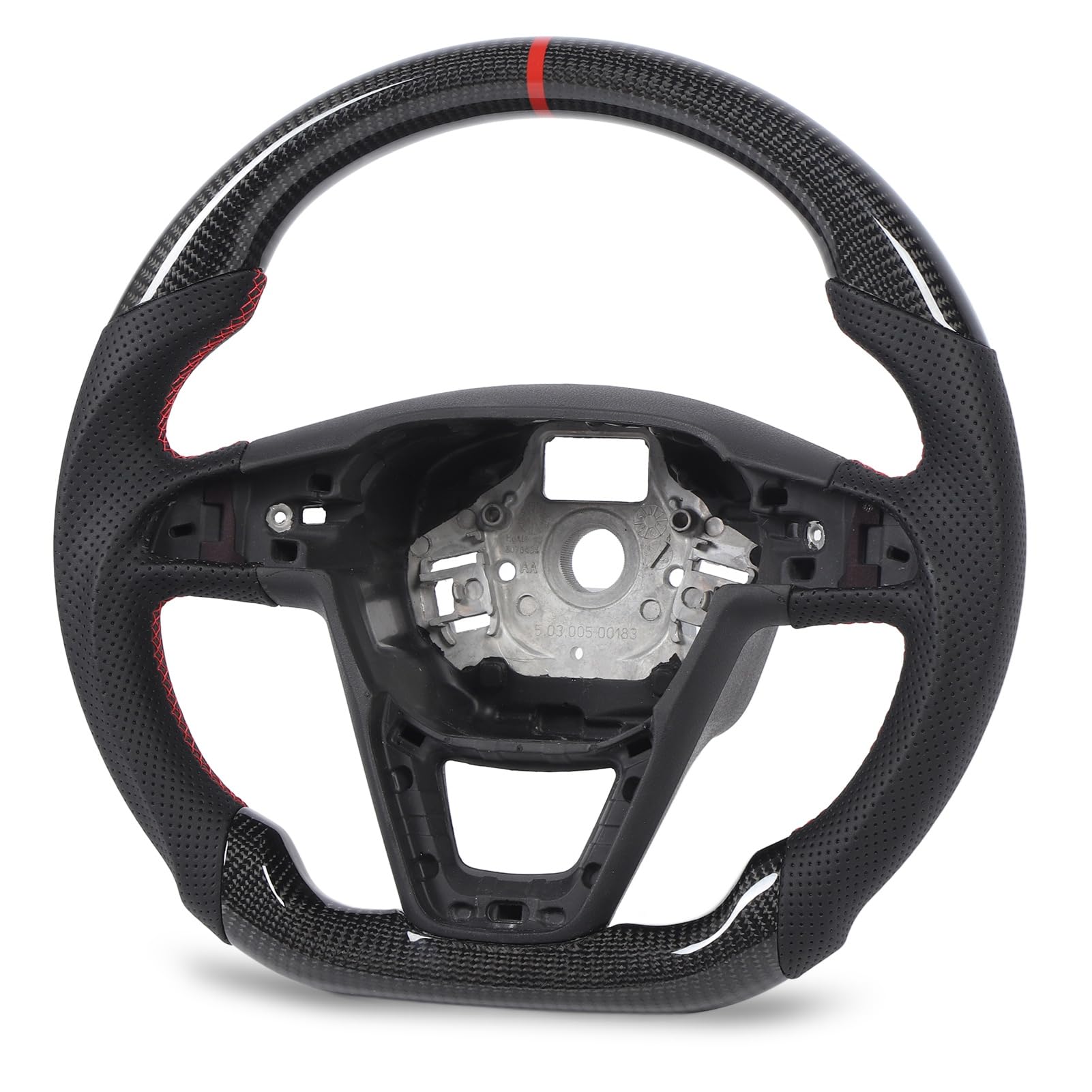 Flat Bottom Carbon Fiber Steering Wheel Red Stitching Racing