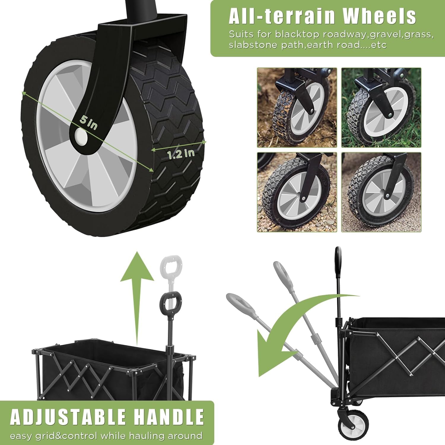 Chariot Pliable sur Roues,100 kg de Grande capacité,Housse de Chariot de Jardin Pliable,(Chariot de Camping et Housse)