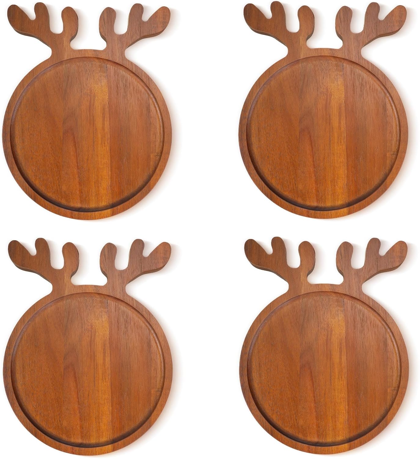 Kigley 4 Pcs Christmas Serving Platter with Antler Handles 8.8 Inches Wooden Christmas Charcuterie Board Tray Winter Food Dish Display Plate for Cheese Fruit Housewarming Gift
