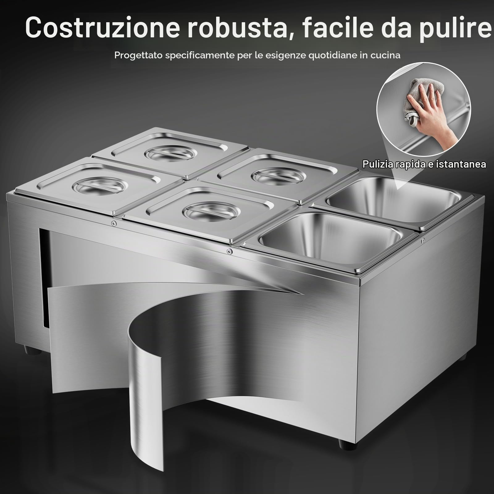 TAIMIKO Bagno Marie elettrico in acciaio inox 220 V scaldavivande professionale commerciali con 6 vassoi per pentole con rubinetto di scarico
