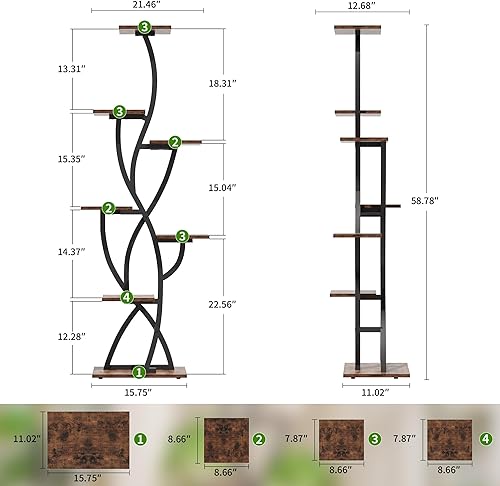 Miniatura 8 de Soporte para plantas de interior con luces de crecimiento, estante esquinero de 58 pulgadas para interiores, soporte de plantas alto iluminado de 7