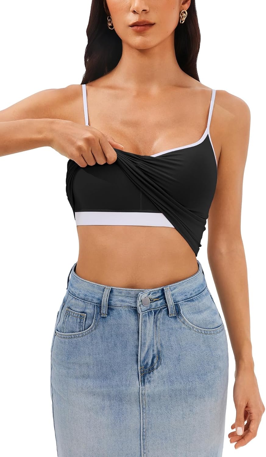 Longline Padded Sports Bra Workout Top for Women, Adjustable Straps Backless Crop Top Push Up Yoga Running Tank Top - Image 2
