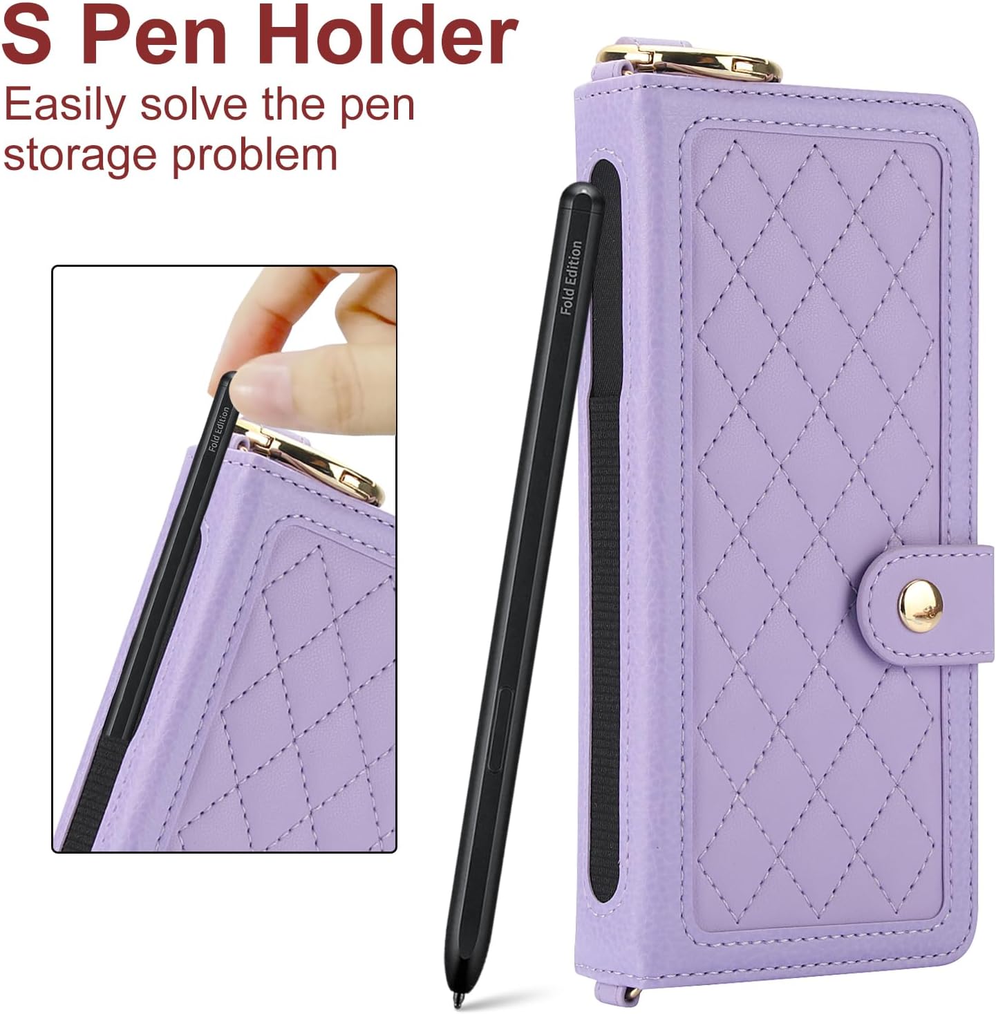 Asuwish Phone Case for Samsung Galaxy Z Fold 4 5G 2022 Wallet Cover with S Pen Holder & Crossbody Lanyard Strap Credit Card Slot RFID Blocking ZFold4 Z4 Fold4 4Z ZFold45G Women Men Girls Purple
