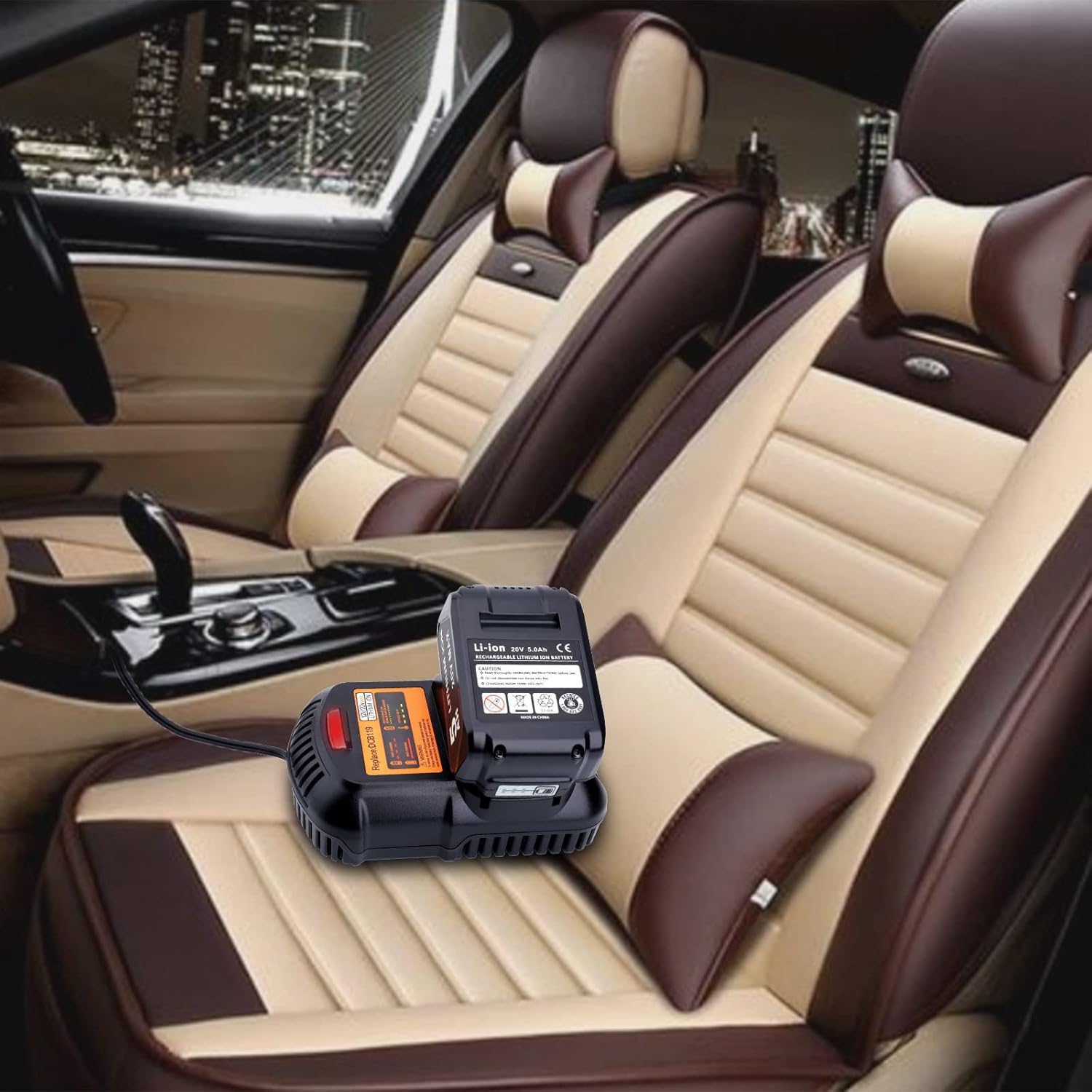 DCB119 Car Battery Charger Compatible with De-Walt 12V, 20V & 60V MAX Lithium Ion Battery DCB203 DCB201 DCB204 DCB206 DCB606 DCB609 DCB120 Replacement for 20V MAX Vehicle Charger