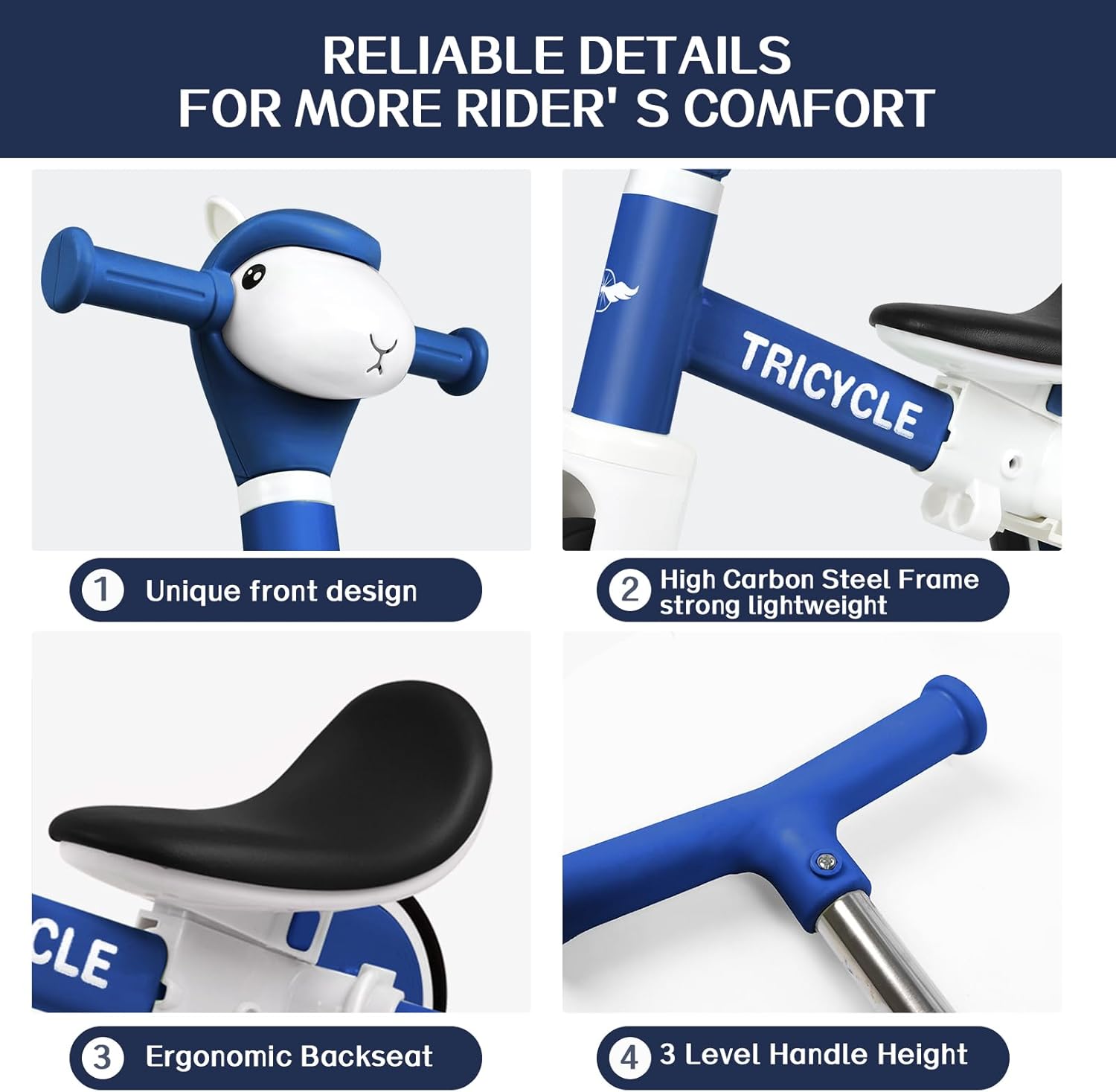 Tricycle for Toddlers 1-3 Year Olds, 5 in 1 Toddler Balance Bike 2-4 Years Old Boys Girls, Push Trike Toys with Adjustable Handle, Birthday Gifts for 2 3 4 5 Year Old Kids Bike (Blue)