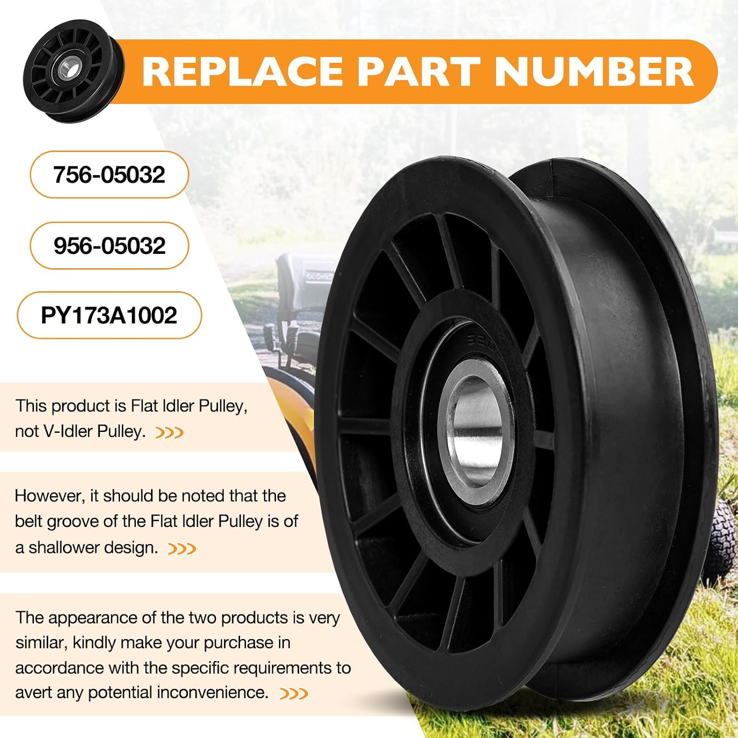 756-05032 Flat Idler Pulley Compatible with CUB Cadet GT XT1 XT2 ZT1 ZT2 Ultima 42" 46" 50", Drive Idler Pulley Replaces PY173A1002, 956-05032