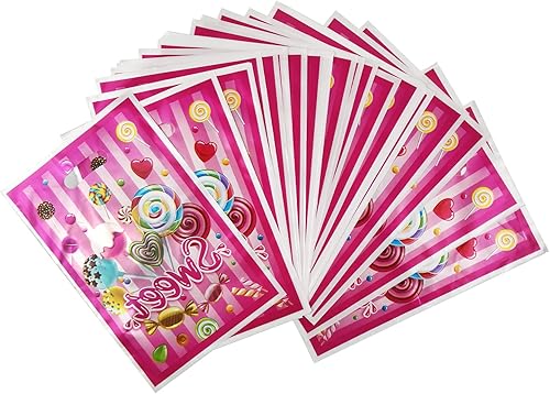 Vista 5 de Rainmae 50 bolsas de regalo de Candyland, regalos de fiesta de piruletas y caramelos, bolsas de golosinas y regalos familiares para dulces temáticos