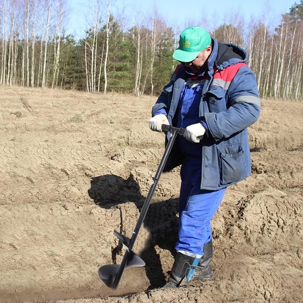 Hand Auger Post Hole Digger, Manual Garden Hole Digging Drill Bit, T Shaped Earth Planter Garden Fence Auger for Digging, Planting, Cultivating Black,1