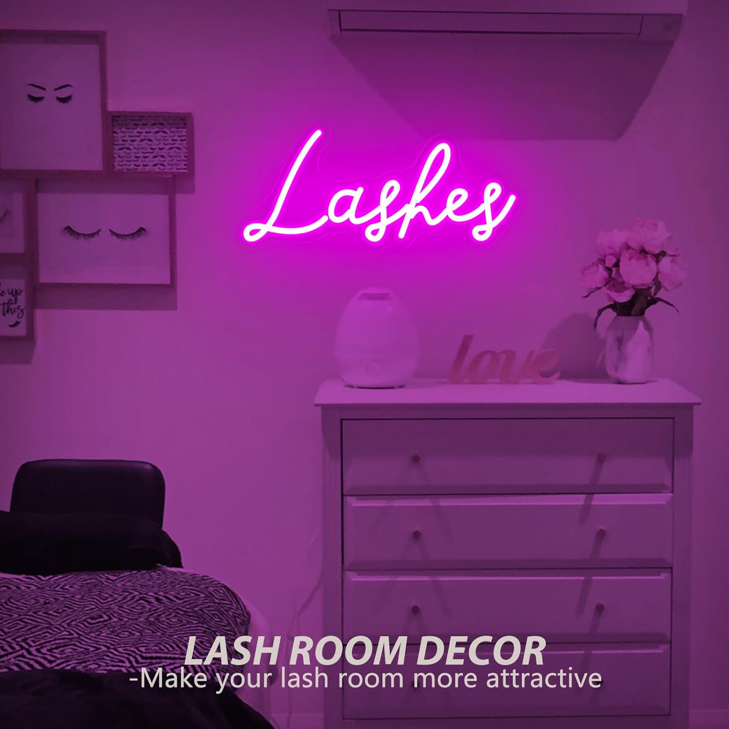 Lashes Neon Sign, Eyelashes Lashes Letters LED Sign Light, USB Powered Aesthetic Room Lashes Salon Decor, for Bedroom Beauty Room Studio Bar Pub Barber Business Shops Office - Image 2