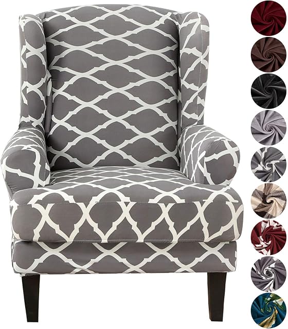 SHANNA Armchair Covers, Spandex Sofa Cover Stretch Wing Chair Slipcover for Armchairs - Wingback Chair Covers - Geometric Grey