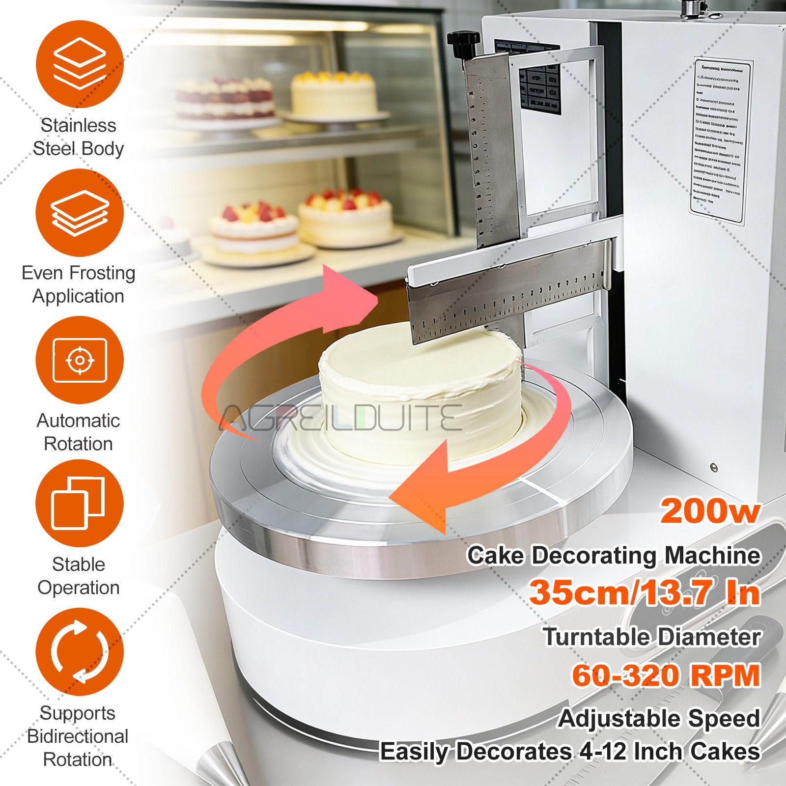 Tocadiscos automáticos para extender crema para tartas, herramienta de decoración de pasteles de 4 a 12 pulgadas con 9 raspadores de estilo para un revestimiento suave de crema de mantequilla