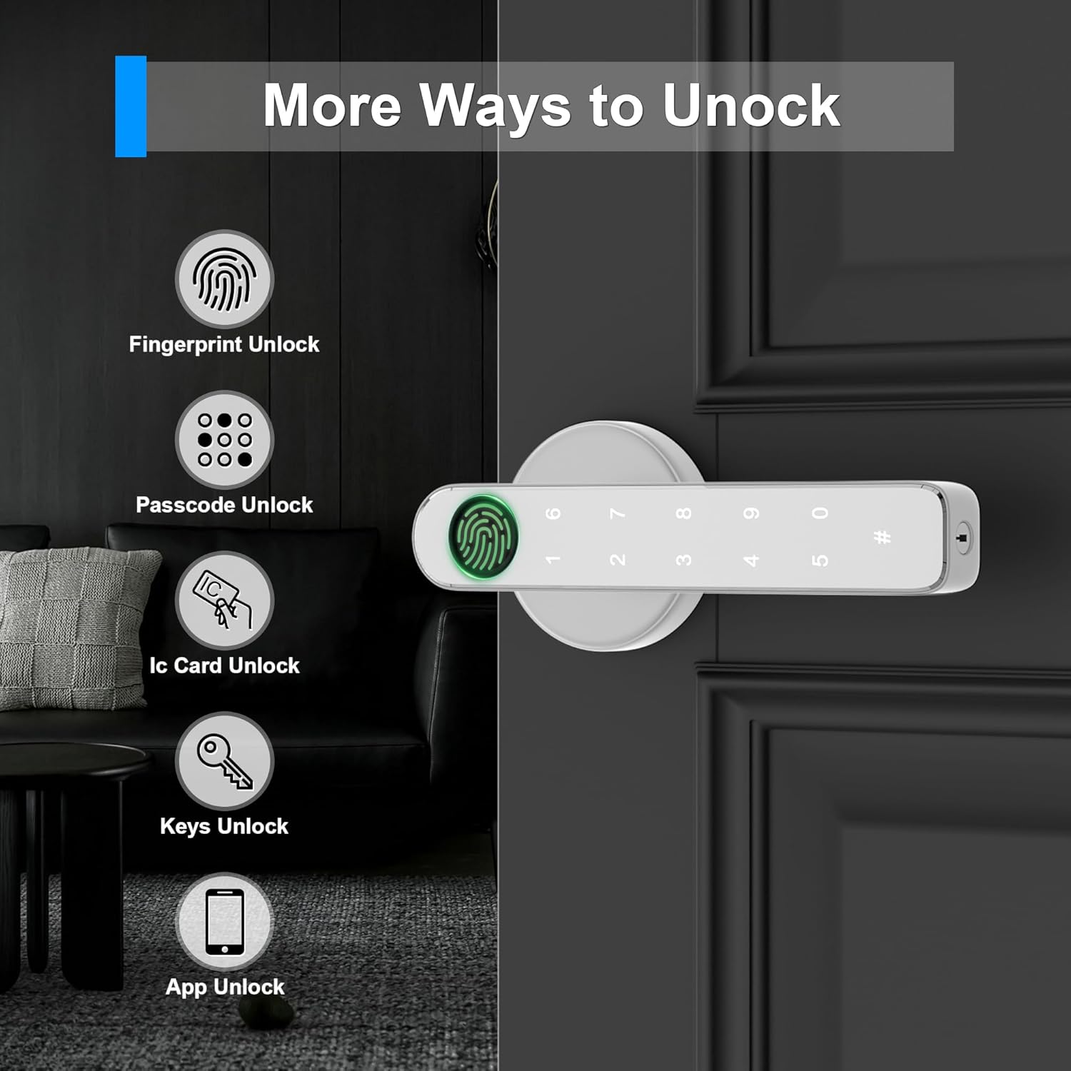 Fingerprint Door knob, Fingerprint Door Lock with Keypads,Keyfob Card,Bluetooth,Key,Biometric Smart Lock for Home Bedroom Apartment