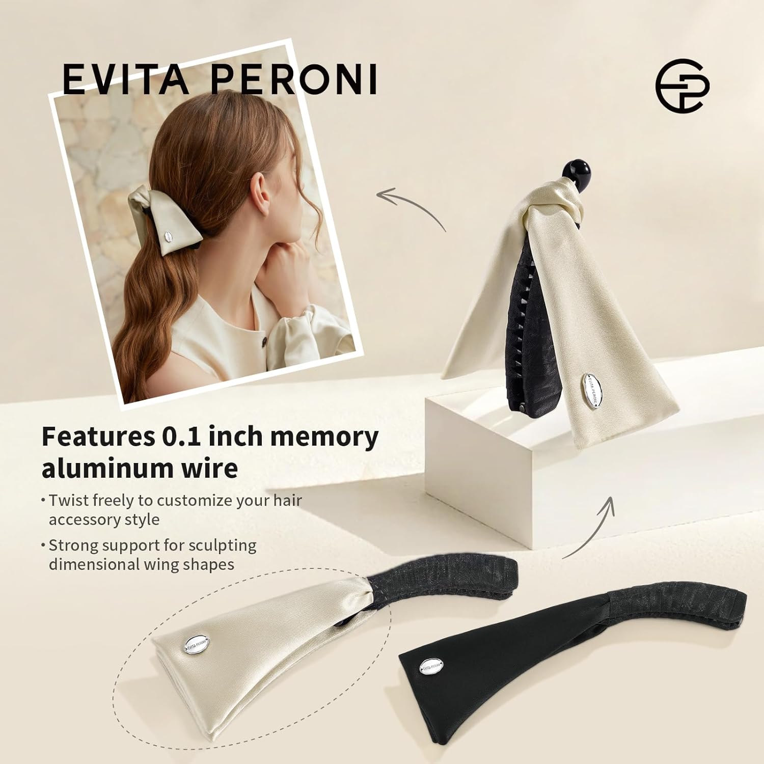 EVITA PERONI Banana Clip with Twistable Wings, Acetate Fabric Ponytail Holder No Damage Hair Clips for Thick Curly Hair Large Claw Clips Elegant Hair Accessories for Women, Black