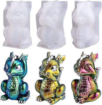LETS RESIN Dragon Resin Molds, Hear, Speak, See No Evil 3 Pcs Dragon Epoxy Resin Molds, Lively 3D Animal Silicone Molds for Epoxy Resin, Art Craft, Gift