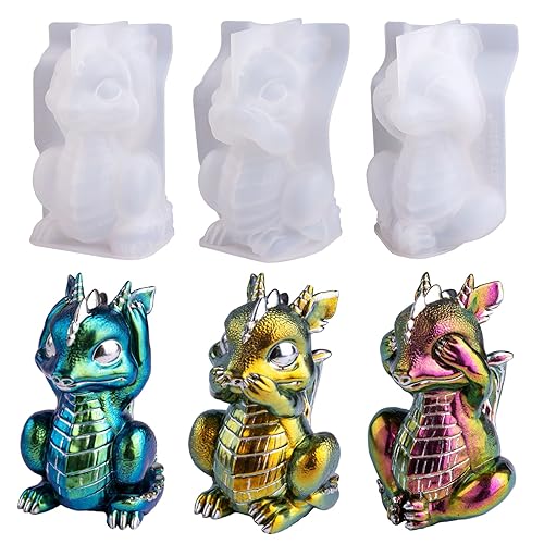 LET'S RESIN Dragon Resin Molds, Hear, Speak, See No Evil 3 Pcs Dragon Epoxy Resin Molds, Lively 3D Animal Silicone Molds for Epoxy Resin, Art Craft, Gift