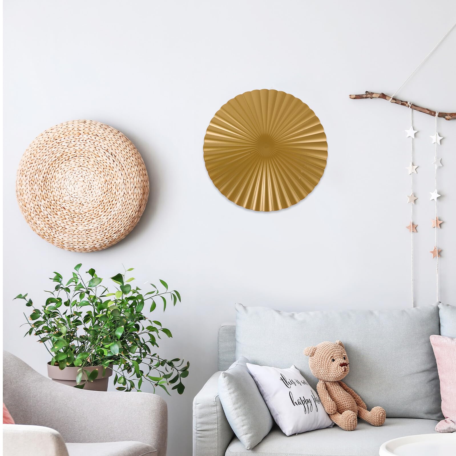 SOLUSTRE 3 Sztuki Częściowa Złota Metalowa Dekoracja Ścienna Okrągłych Luster Geometrycznych Nowoczesna Ozdoba Do Salonu Sypialni i Biura Elegancki Metalowy Design