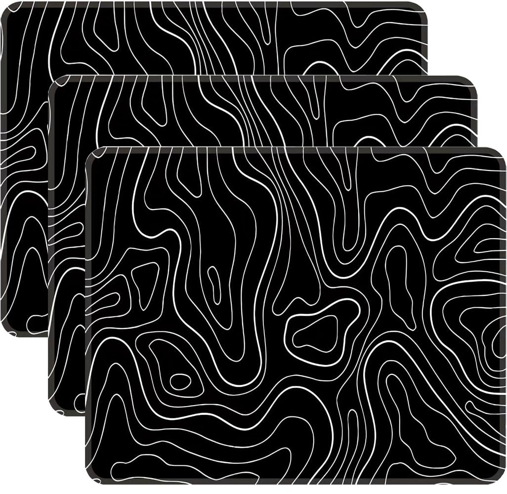 Ningchuya Mausmatte 3er-Pack mit genähten Kanten, Topographische Gaming-Mauspad Anti-Rutsch-Gummi-Basis Mausmatten für Schreibtisch, Laptop, PC, 26x21 Black Topo