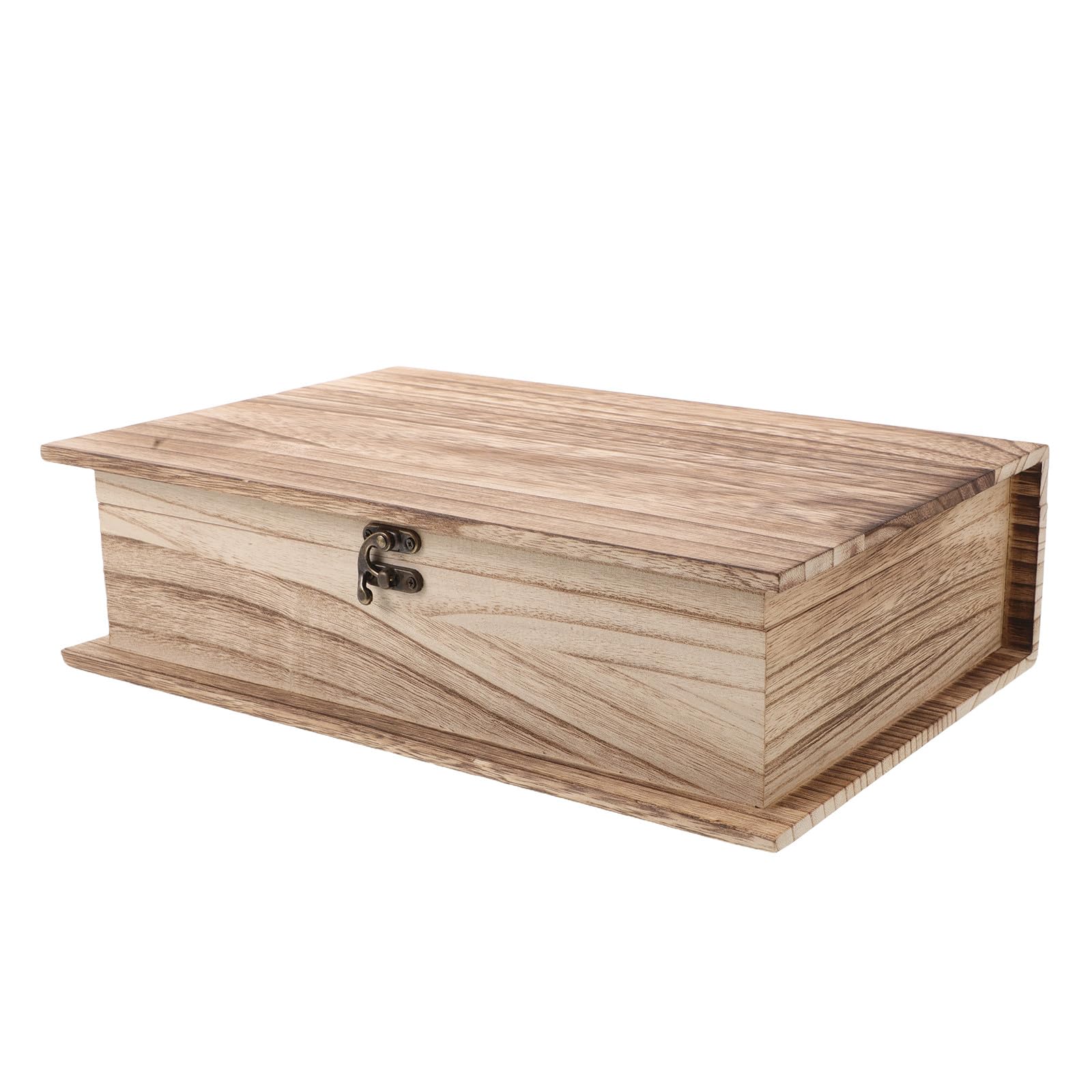 Holibanna Vintage Holz Buchbox mit Klappdeckel und Frontverschluss Große Rustikale Aufbewahrungsbox für Bücher Rechteckige Erinnerungsbox als Dekorative Gedenkbox