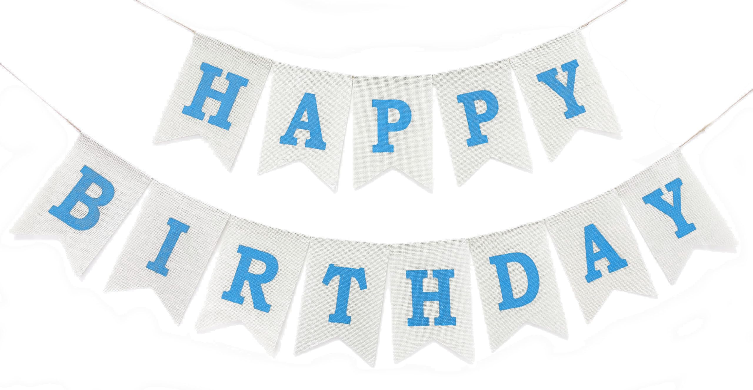 Blue Happy Birthday Banner, Assembled Burlap Happy Birthday Sign for Birthday Party Decorations