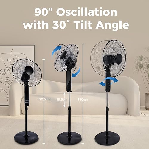 Miniatura 6 de Aottop Ventilador de pedestal de 16 pulgadas, paquete de 2, con pantalla LED y termómetro, con control remoto, 3 velocidades, 3 modos de viento,