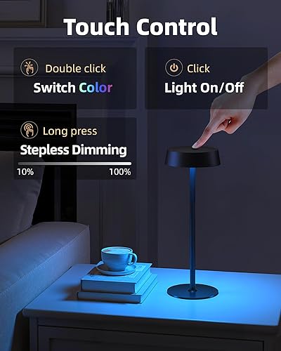 Miniatura 2 de Lámpara inalámbrica, impermeable al aire libre, control táctil regulable de 3 temperaturas de color, portátil con pilas, RGB, función de memoria