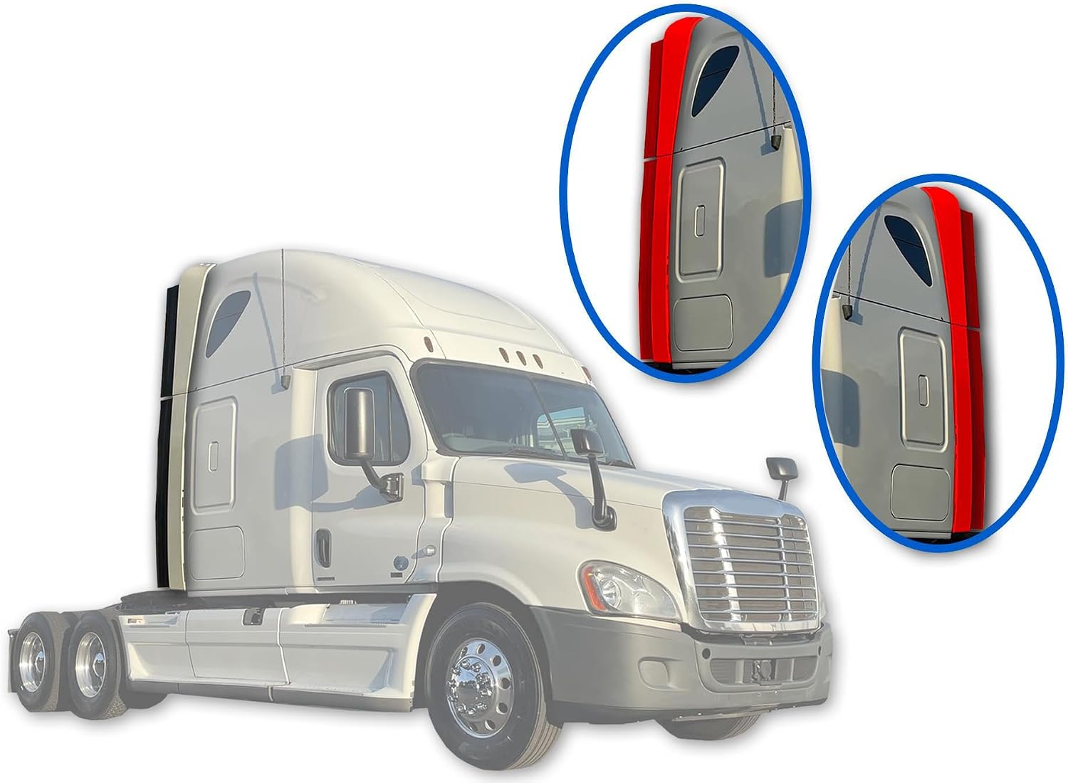 Top and Bottom Cab Cabin Wing Fairings w/Stripe Narrow Version Set (Right & Left Side) Compatible with Cascadia 2008-2017, Plus Logo, 2X 22 Wipers, License Plate Frame, Vest