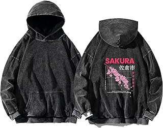 acid wash gray oversize Youth hoodie back art over size TEXT job work 40 sakura