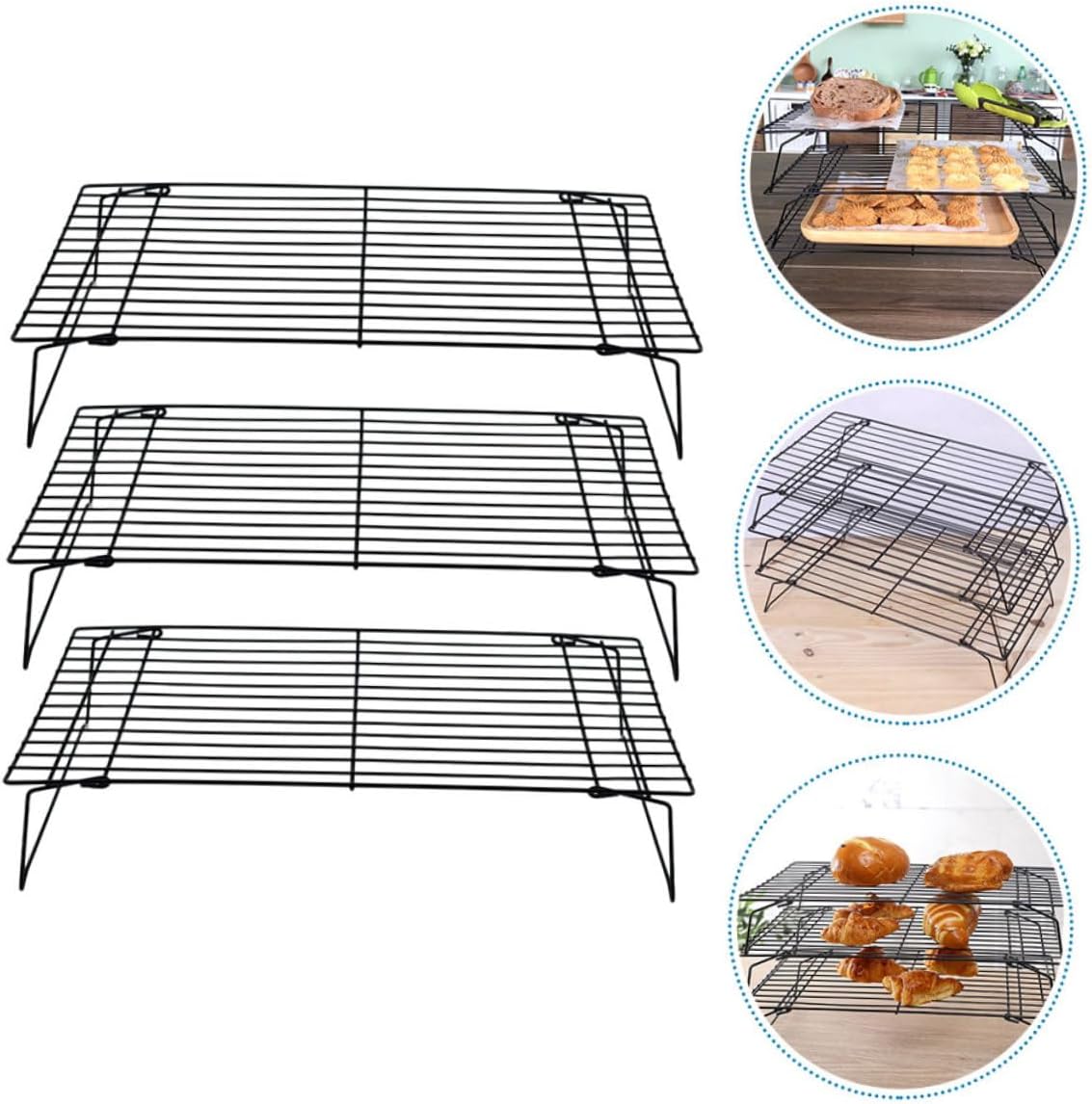 MAGICLULU 3-Piece Large Foldable Non-Stick Cooling Rack Set Carbon Steel Baking Rack for Cookies Bread and BBQ Accessory Multi-Functional Kitchen Cooling for Baking Enthusiasts