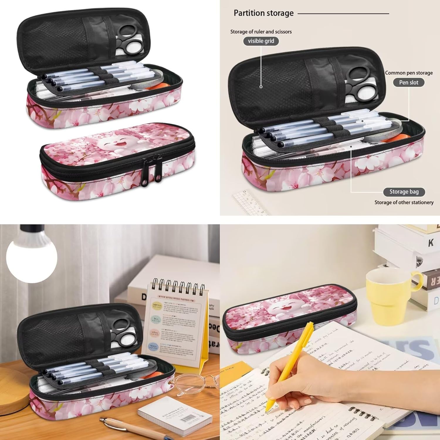 Elementary School Bags Cherry Blossom Cat Backpack Kids School Bookbags with Insulated Lunch Tote Pencil Pouch 3 Pieces Set Back to School Supplies