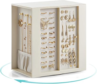 VLANDO Rotating Jewelry Organizer, 5-Drawer Box for Earrings and Necklace