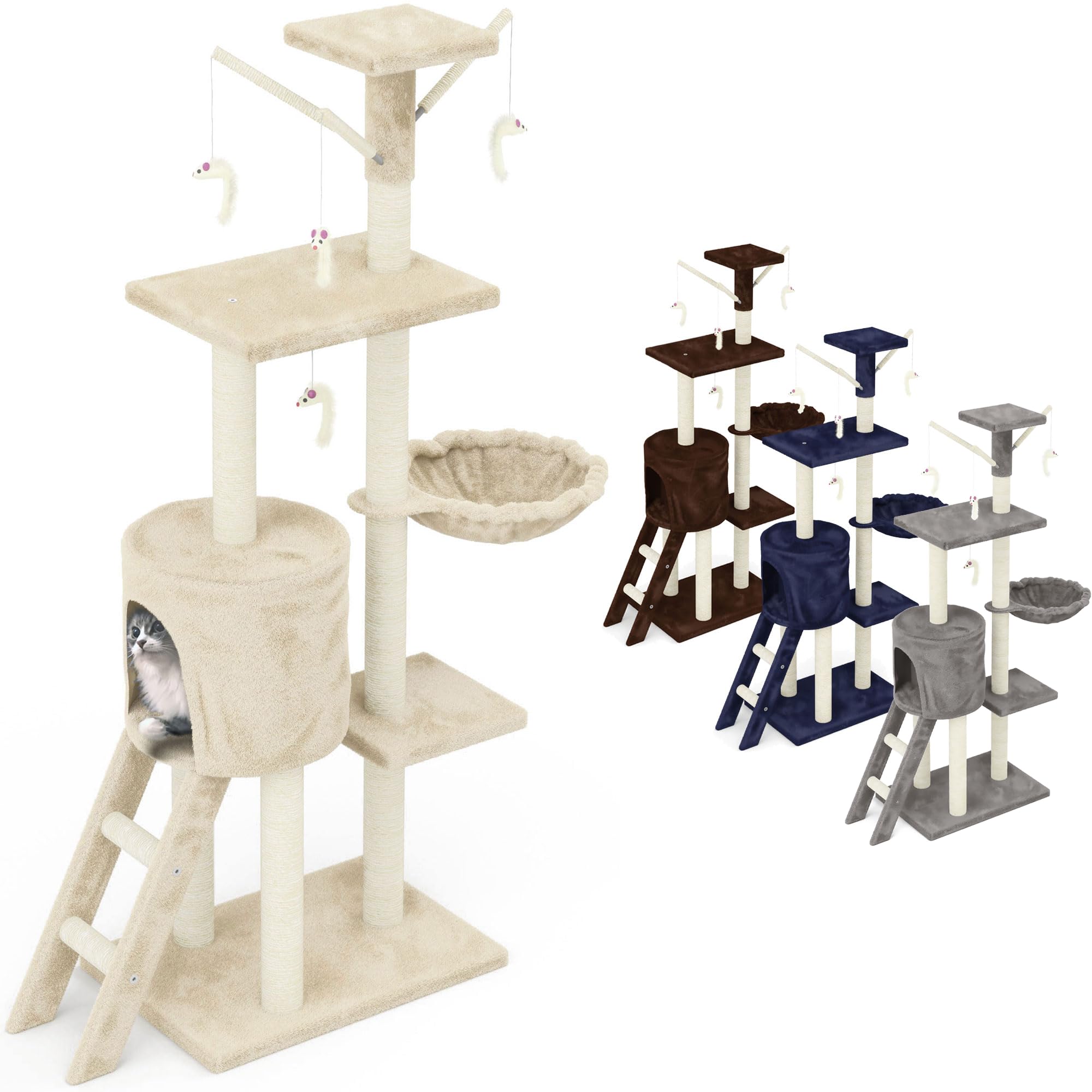 Beltom® Rascador Afilador Uñas para Gatos Árbol Escalador Mascota Rascarse Juego 140 cm - Beige