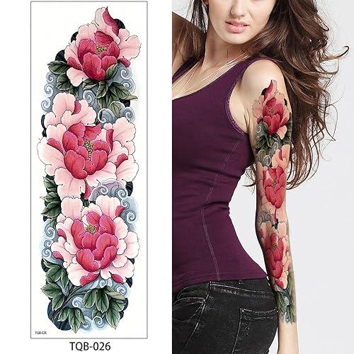 Miniatura 5 de Glaryyears Tatuaje temporal grande de brazo completo para adultos, mujeres y hombres, paquete de 5 tatuajes falsos de larga duración para maquillaje