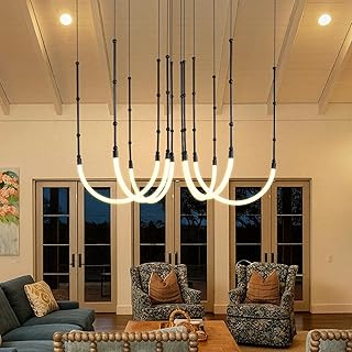 Modern Linear Chandelier Hanging Lighting with Remote Control Black Chandelier for Dining Room Kitchen Bedroom Dimmable LED 2700k-6000k