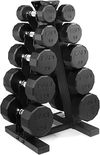 CAP Rubber Coated Dumbbell Weight Set with Vertical Rack