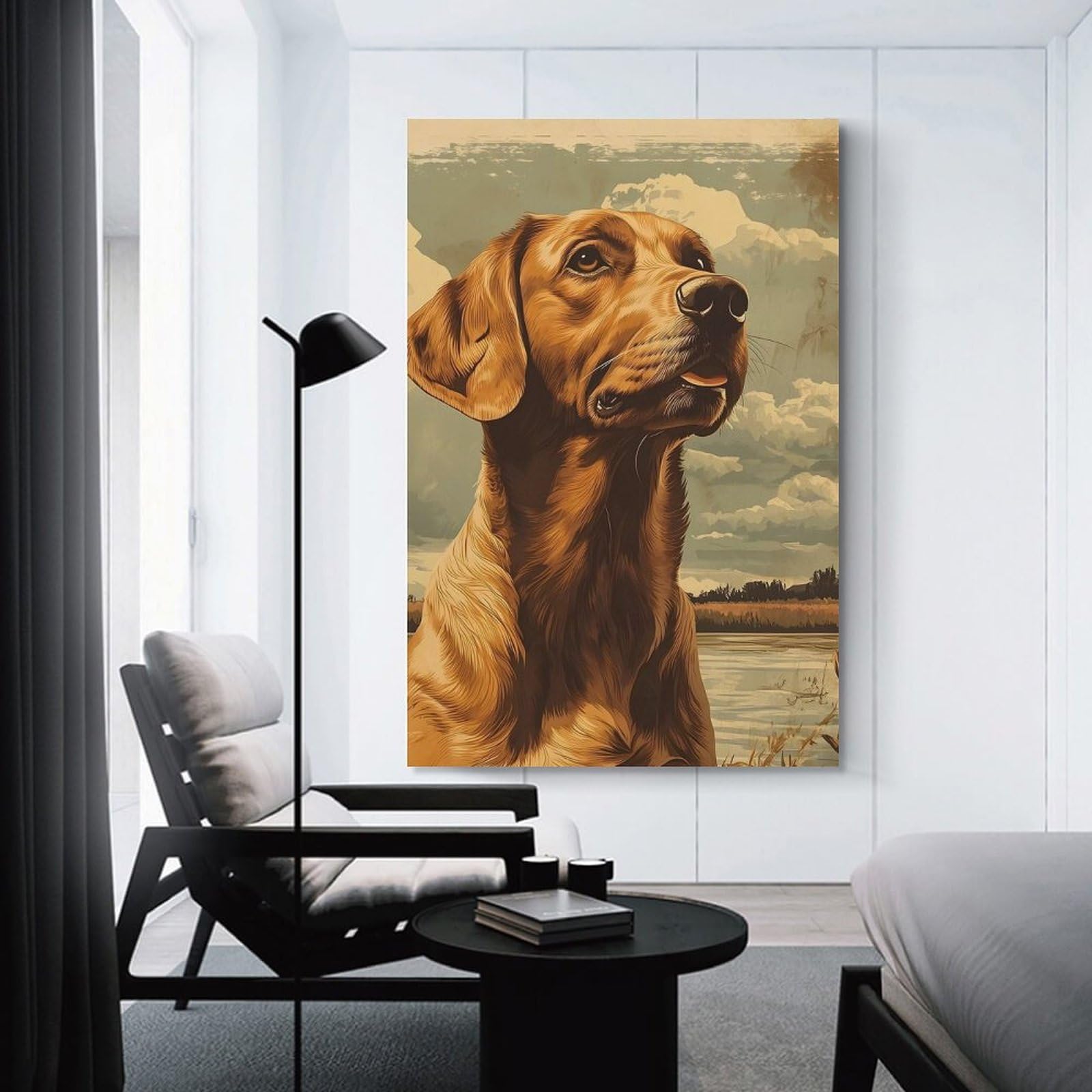 Junmoney Golden Dog Portrait in Nature Canvas Wall Decor, 08x12inch(20x30cm), for Gallery Wall Decor And Room Displays, Wall Decor Suited to Curated Displays