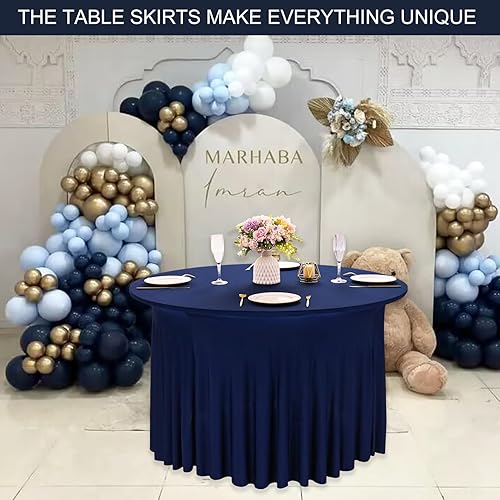 Miniatura 6 de JALANCY Paquete de 4 faldas de mesa de elastano de 5 pies para mesa redonda, de elastano, ajustables, para mesa redonda de 60 pulgadas, mantel