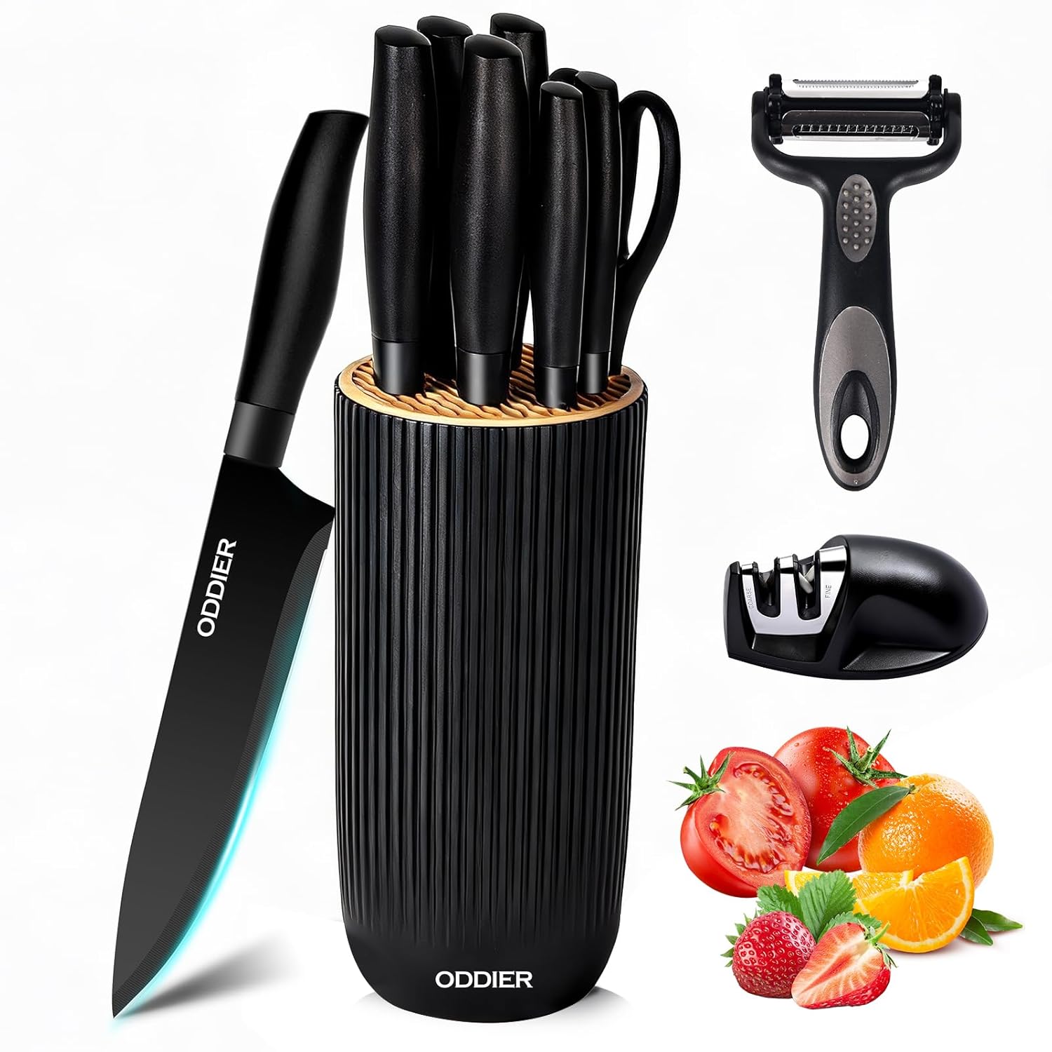 Knife Set 10 Piece Kitchen Knife Set with Block and Sharpener Anti-Rust Stainless Steel Knives Set for Kitchen