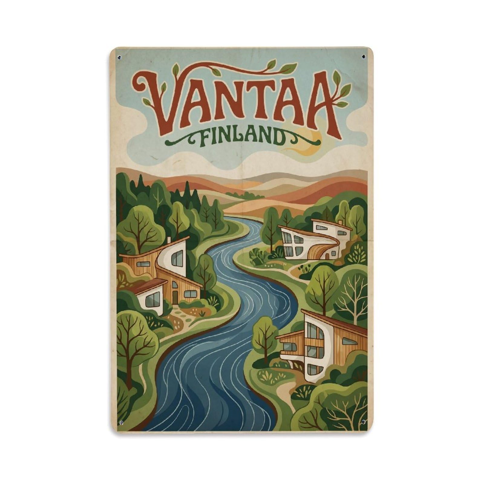 Retro Finland Vantaa Travel Metal Tin Sign Plaque Wall Decor for Cafe, Club Bar, Office, Garden Metal Poster 8x12Inch