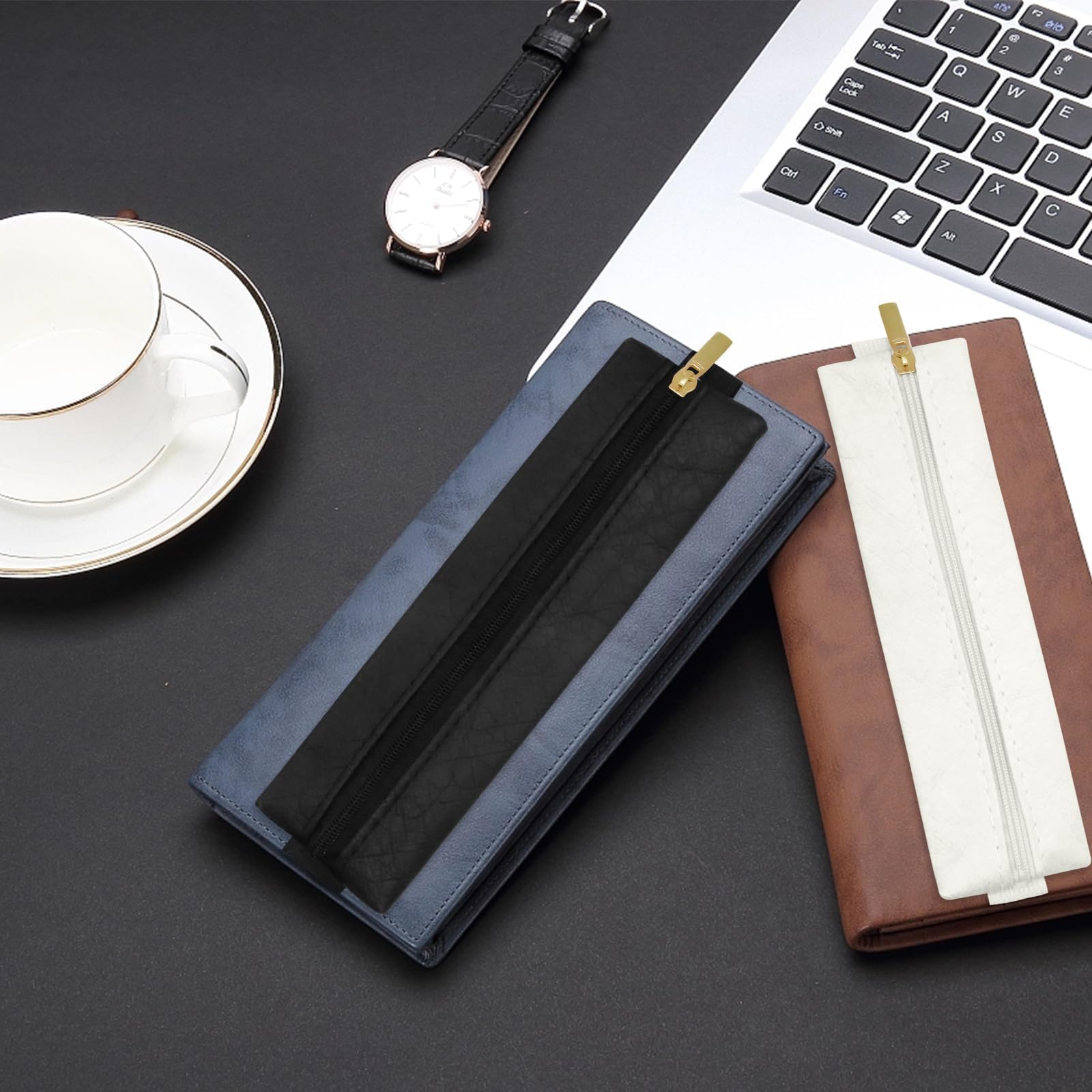 Lot De 3 Porte-Stylos Cuir PU Avec Bande Élastique – Fixation Ordinateur Portable, Agenda, Cahier, Idéal Étudiant & Bureau