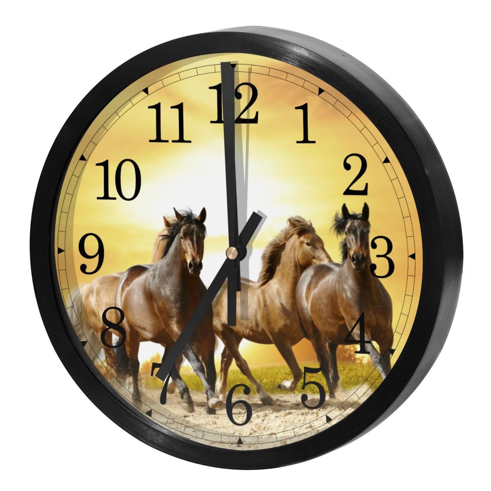 Horloge murale silencieuse à quartz pile bureau cuisine chevaux