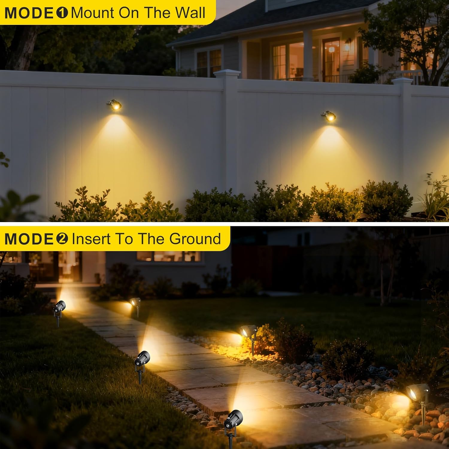 Landscape Spot Lights Outdoor, Dusk to Dawn Outdoor Lighting with IP65 Waterproof, Auto On/Off 3000K Warm White Plug in Spotlight for Yard Tree Wall Pathway Flag Pole House, 4 Pack