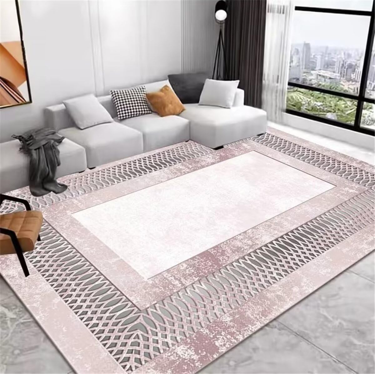 Tapis chambre ado fille rose et gris 100x200 lavable pour decoration et salon